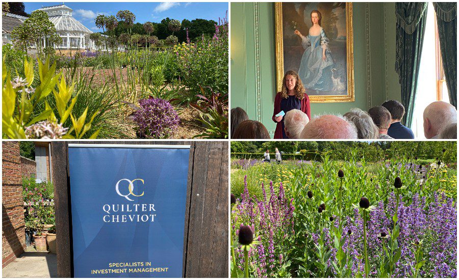 collage of gardens and speeches at Quilter Cheviot event