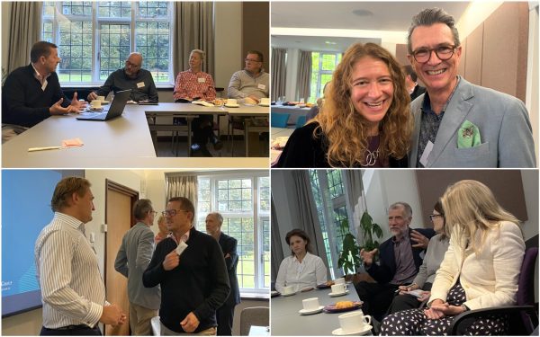 collage of people at a business breakfast